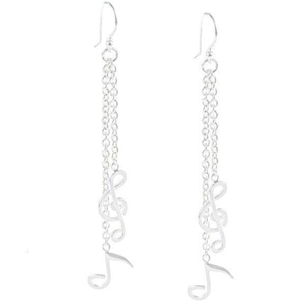 Sterling Silver Long Dangling Musical Note Earrings ,