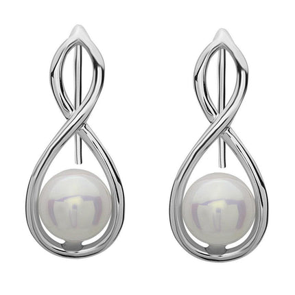 Sterling Silver Long Infinity with Pearl Earrings ,