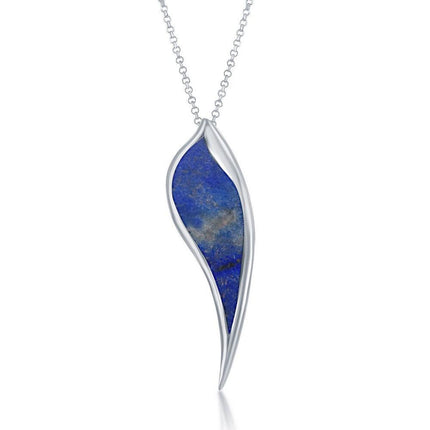 Sterling Silver Long Leaf Pendant - Lapis ,