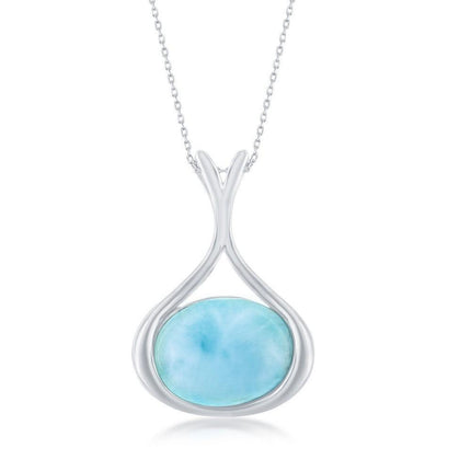 Sterling Silver Long Oval Larimar Pendant ,