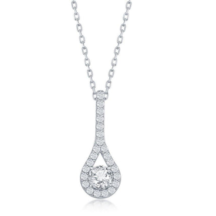 Sterling Silver Long Pear Shaped Cubic Zirconia Necklace ,