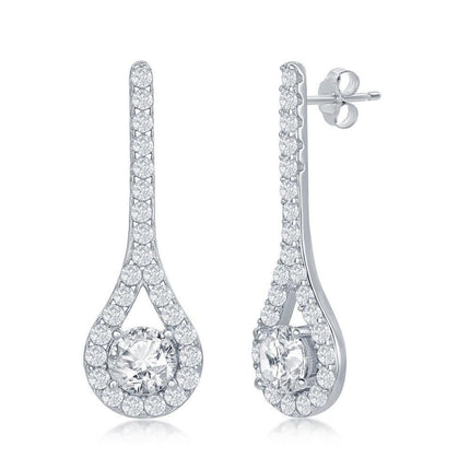 Sterling Silver Long Pear Shaped CZ Earrings ,
