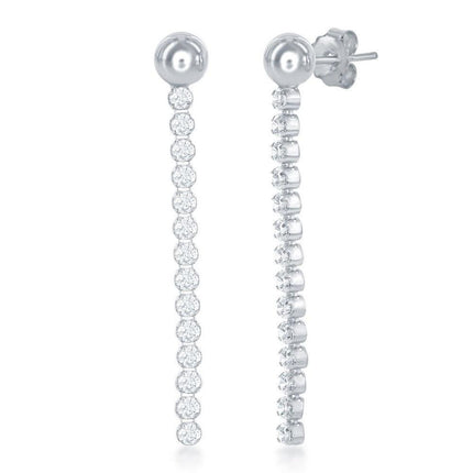 Sterling Silver Long Row of CZ Earrings ,