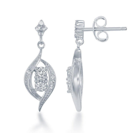 Sterling Silver Marquise and CZ Earrings ,