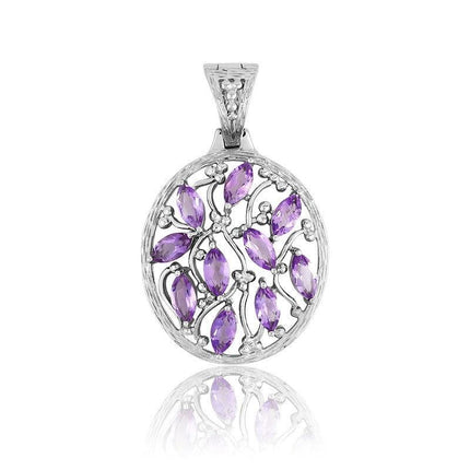 Sterling Silver Marquise Floral-Designed Pendant ,