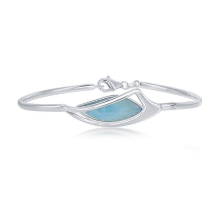 Sterling Silver Marquise Shaped Larimar Bangle ,