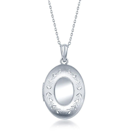 Sterling Silver Matte and Diamond Cut Border Locket ,