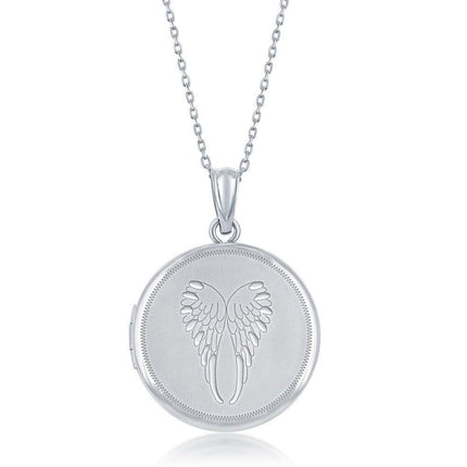 Sterling Silver Matte Angel Wings Round Locket With chain ,