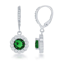 Sterling Silver May Birthstone With CZ Border Round Earrings and Necklace Set ,