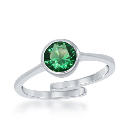 Sterling Silver "May" Emerald Bezel Set Ring ,