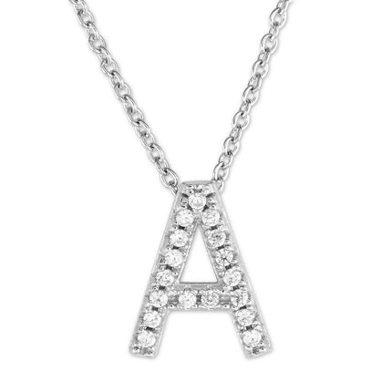 Sterling Silver Micro Pave "A" Pendant Necklace ,