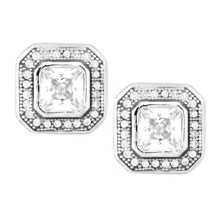 Sterling Silver Micro Pave Border Square Earrings ,