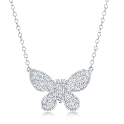 Sterling Silver Micro Pave Butterfly Necklace ,