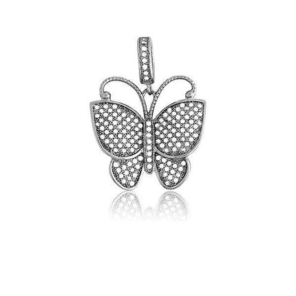 Sterling Silver Micro Pave Butterfly Pendant (145 stones) ,