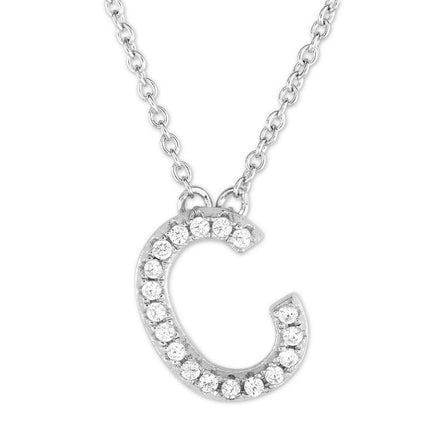 Sterling Silver Micro Pave "C" Pendant Necklace ,