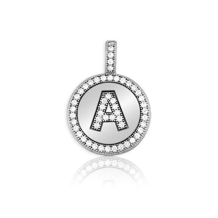 Sterling Silver Micro Pave Circle "A" Pendant with Chain ,