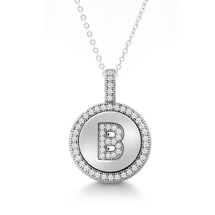 Sterling Silver Micro Pave Circle "B" Pendant with Chain ,
