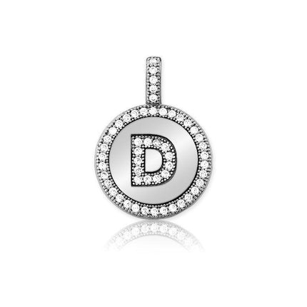 Sterling Silver Micro Pave Circle "D" Pendant with Chain ,