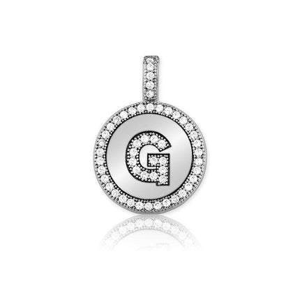 Sterling Silver Micro Pave Circle "G" Pendant with Chain ,