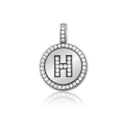 Sterling Silver Micro Pave Circle "H" Pendant with Chain ,