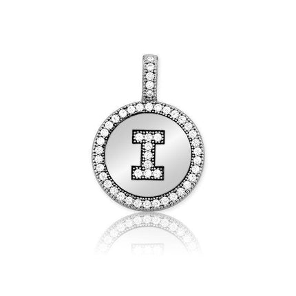 Sterling Silver Micro Pave Circle "I" Pendant with Chain ,