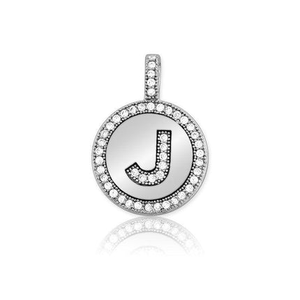 Sterling Silver Micro Pave Circle "J" Pendant with Chain ,