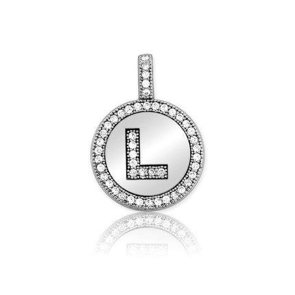 Sterling Silver Micro Pave Circle "L" Pendant with Chain ,