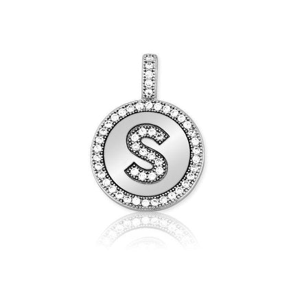 Sterling Silver Micro Pave Circle "S" Pendant with Chain ,