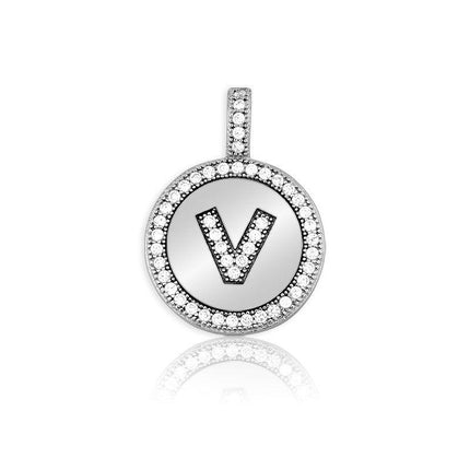 Sterling Silver Micro Pave Circle "V" Pendant with Chain ,