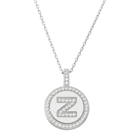 Sterling Silver Micro Pave Circle "Z" Pendant Chain ,