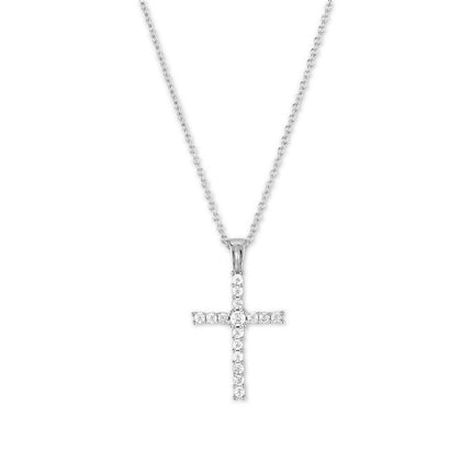 Sterling Silver Micro Pave Cross Pendant Necklace ,