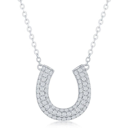 Sterling Silver Micro Pave Cubic Zirconia Horseshoe Necklace ,