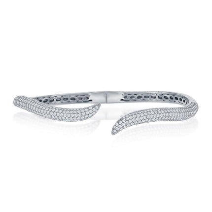 Sterling Silver Micro Pave Cubic Zirconia Waved Bangle ,