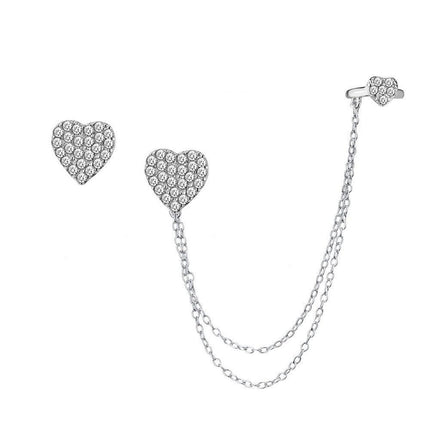 Sterling Silver Micro Pave Cuff Heart Stud Earrings ,