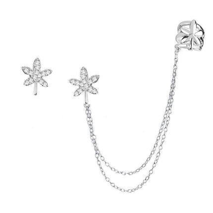 Sterling Silver Micro Pave Cuff Leaf Stud Earrings ,