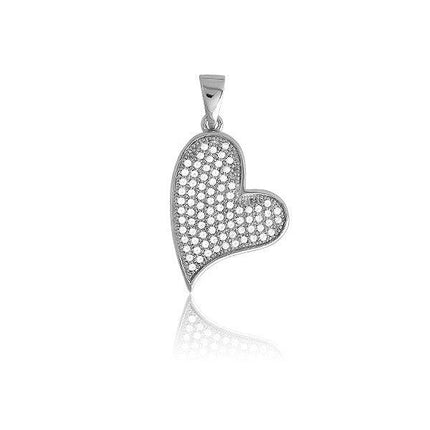 Sterling Silver Micro Pave Curved Heart Pendant (84 stones) ,