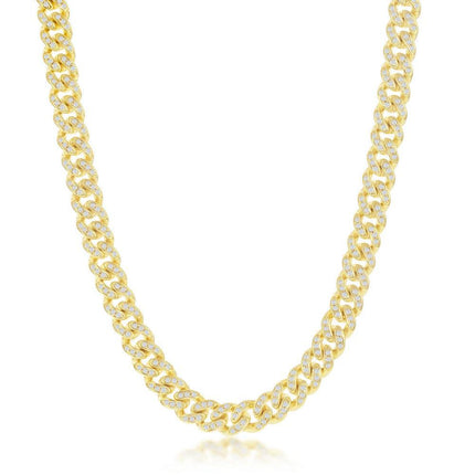 Sterling Silver Micro Pave CZ; 6.5mm Miami Cuban Chain - Gold Plated ,
