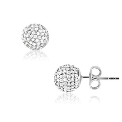 Sterling Silver Micro Pave CZ 9mm Stud Earrings ,