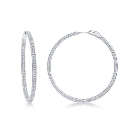 Sterling Silver Micro Pave CZ Hoop Earrings, 3 x 50 mm ,