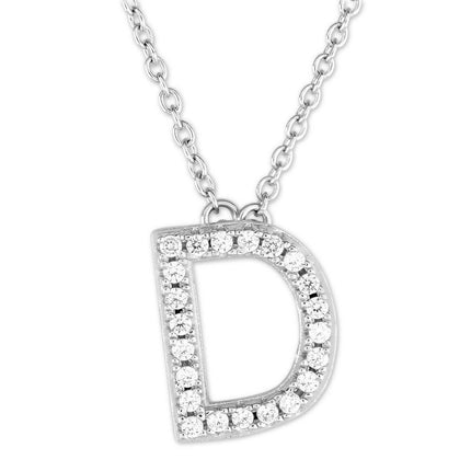 Sterling Silver Micro Pave "D" Pendant Necklace ,