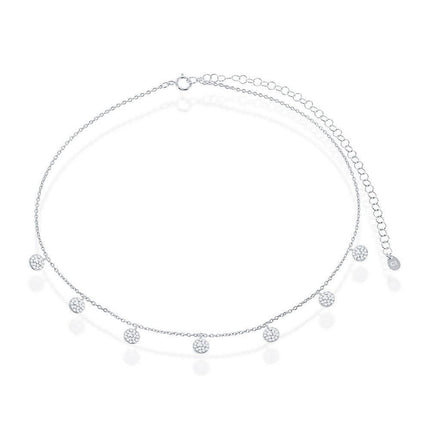 Sterling Silver Micro Pave Discs By The Yard Choker Necklace ,
