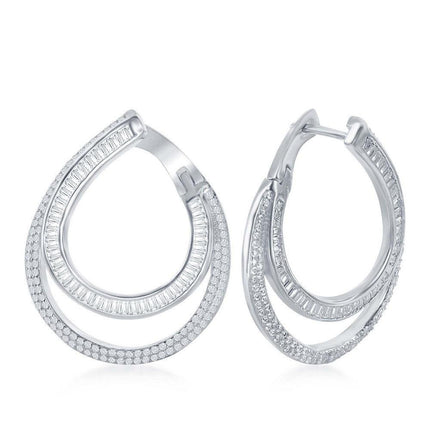 Sterling Silver Micro Pave Double J-Design Earrings ,
