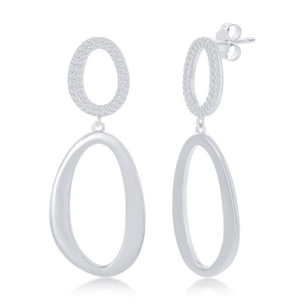Sterling Silver Micro Pave Double Oval Earrings ,