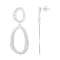 Sterling Silver Micro Pave Double Oval Earrings ,