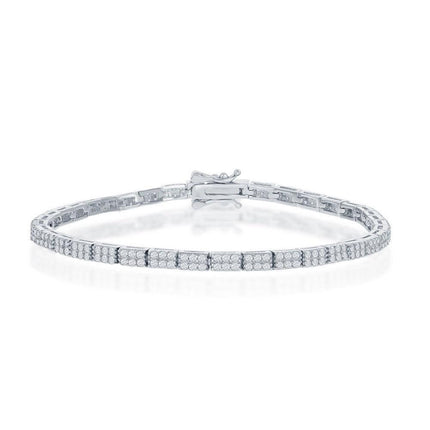 Sterling Silver Micro Pave Double Row Link Bracelet, 7.5" ,