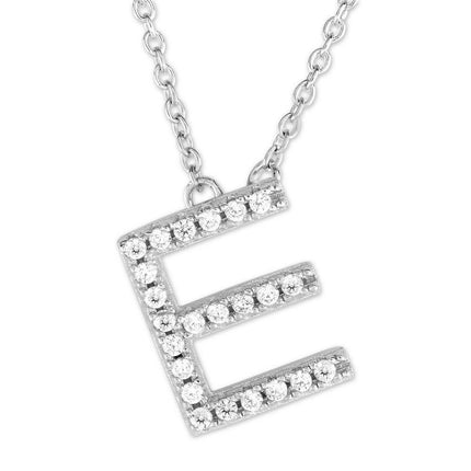 Sterling Silver Micro Pave "E" Pendant Necklace ,