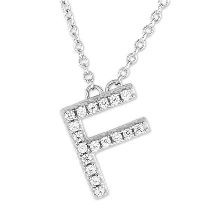 Sterling Silver Micro Pave "F" Pendant Necklace ,