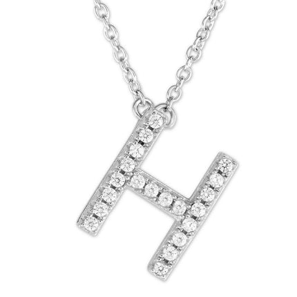 Sterling Silver Micro Pave "H" Pendant Necklace ,