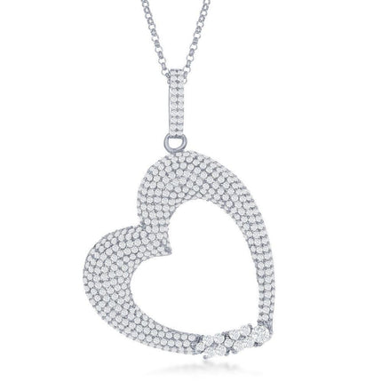 Sterling Silver Micro Pave Heart CZ Pendant Chain ,
