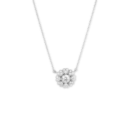 Sterling Silver Micro Pave Heart Flower Necklace ,
